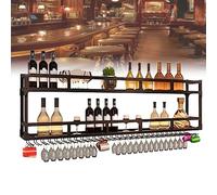 Industrial Wall-Mounted Wine Rack - Stylish Black Storage Unit for Alcohol Bottles Ideal for Home Restaurant & Wine Cellar 150 x 20 x 55 cm