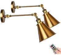 Industrial Wall Sconce light Gold,Battery Operated Wall Lights with Remote,Vintage Adjustable Metal Wall Sconces Wireless LED Wall Lighting Fixture Brass Wall Decor for Bedroom Bathroom Farmhouse