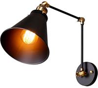 Industrial Wall Sconce With Adjustable Swing Arm, Black And Brass Light Metal Lampshade, Hardwired Vintage Lamp For Bedroom, Living Room, Kitchen, Reading Nook