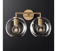 Industrial Wall Sconce with Glass Globe Shade Antique E27 Wall Lamp for Nightstand Bathroom Veranda (Brass 1 Light) (Ottone 2 Luci)