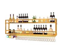 Industrial WallMounted Wine Rack with LED LightsLarge Metal Floating Shelf for Liquor & Wine Display Bar Hanging Storage for Bottles & Goblets (Gold 150cm)