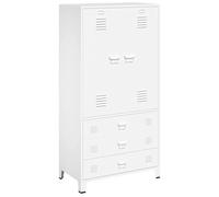 Industrial Wardrobe White Metal with 90 x 50 x 180 cm, 2 Shelves, Clothes Rail, 3 Drawers, Ventilation Slits and Name Plate Holders for Bedroom and Hallway