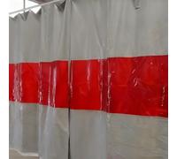 Industrial Welding Door Curtains with Red Transparent Viewing Windows, Durable Barrier for Workshop and Warehouse Safety