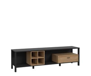 Industrial Wide TV Unit with Drawer & Open Storage - Black & Oak, 181cm