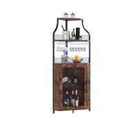 Industrial Wine Cabinet withLighting 4 Shelves & s Holder 5Level Wine Sto for Kitchen Bar & CelRusticBuffet 47x34x154 cm Brown