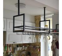 Industrial Wine Rack - Ceiling Hanging Storage Shelf Floating 1-Level Wine Display with Guardrail for Kitchen Restaurant Bar - Stylish Wine nizer for Home Decor