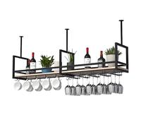 Industrial Wine Rack - Metal Floating Shelves for Spirits Wine Glass Holder Bar & Kitchen Storage Rustic Wood & Iron Design (Black 140x30x60cm) - Perfect Home Decor!