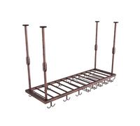 Industrial Wine Rack Suspended Ceiling Hanging Storage Shelf 2Layer Adjustable Liquor Display Stand for Bottles & Glasses Perfect for Restaurants & Cafes (BBronze 100x30cm)