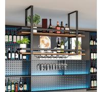 Industrial Wine Rack with Steam Glass Holder Hanging Bottle Organizer, Home Bar Storage Shelf for Kitchen Bar Floating Liquor Bottles Shelves Plant Stand(100x30x80cm)