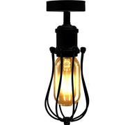 Industrial Wire Cage Flush Mount Ceiling Light Matte Black Metal E27 Base