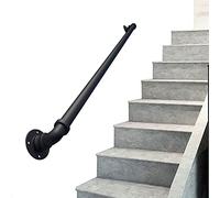 Industrial Wrought Iron Pipe Staircase Handrails Kit 5ft Wall Mounted Black Railing for Indoor/Outdoor Stairs Deck Porch Durable & Stylish Safety Solution