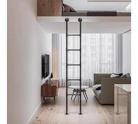 Industrially designed, black metal attic stairs, robust wall stairs for bunk beds with mounting accessories, access to the attic in the garage in a country house style, load capacity
