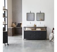 Industriel - Vanity unit in solid mango wood and metal, 140 cm Black