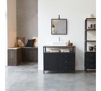Industriel - Vanity unit in solid mango wood and metal, 95 cm Black