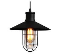 Industry Loft Adjustable Pendant Lamp Retro Edison E27 Balcony Corridor Ceiling Luminaire Single Head Wrought Iron Cage Hanging Light 100Cm Adjustable Cable