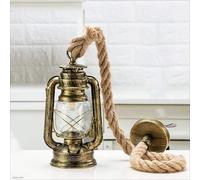 Industry Retro Old Fashed Lantern Hemp Rope Kerosene Pendant Cafe Chandelier Oil Rub Bronze Kitchen Island Hanging Lights Church Aisle Street