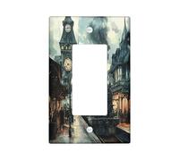 Industry Steam Train Decorative Switch Cover 1 Gang Single Rocker, Mechanical Scenic Switchcover Wall Plate, Vinatge Steampunk Electrical Faceplate for Bedroom Living Room Decor