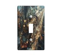 Industry Steam Train Decorative Switch Cover 1 Gang Single Toggle, Mechanical Landscape Switchcover Wall Plate, Vinatge Steampunk Electrical Faceplate for Bedroom Living Room Decor