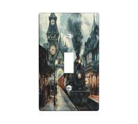 Industry Steam Train Decorative Switch Cover 1 Gang Single Toggle, Mechanical Scenic Switchcover Wall Plate, Vinatge Steampunk Electrical Faceplate for Bedroom Living Room Decor