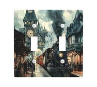 Industry Steam Train Decorative Switch Cover 2 Gang Double Toggle, Mechanical Scenic Switchcover Wall Plate, Vinatge Steampunk Electrical Faceplate for Bedroom Living Room Decor