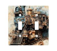 Industry Steam Train Decorative Switch Cover 2 Gang Double Toggle, Mechanical Steampunk Wall Plate Cover, Standard Size, Vinatge 70S Electrical Faceplate for Bedroom Living Room Decor