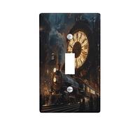 Industry Steam Train Switch Cover Wall Plate 1 Gang Single Toggle, Mechanical Clocks Electrical Faceplate for Bedroom Bathroom Decor, Vinatge Steampunk Standard Size Switchplate