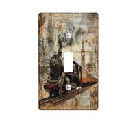 Industry Steam Train Switch Cover Wall Plate 1 Gang Single Toggle, Mechanical Scenic Electrical Faceplate for Bedroom Bathroom Decor, Vinatge Steampunk Standard Size Switchplate
