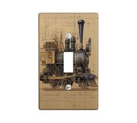 Industry Steam Train Switch Cover Wall Plate 1 Gang Single Toggle, Mechanical Steampunk Electrical Faceplate for Bedroom Bathroom Decor, Vinatge 70S Standard Size Switchplate