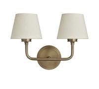 Industville Albany Double Wall Light - Natural Cotton Shades, Small Cotton Empire, Brass Wall Holder