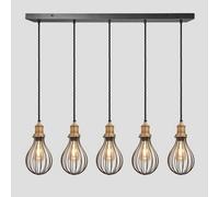 Industville Brooklyn Balloon Cage 5 Wire Cluster Lights, 6 Inch, Pewter, Brass Holder