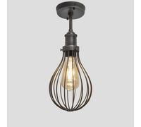 Industville Brooklyn Balloon Cage Flush Mount, 6 Inch, Pewter, Pewter Holder