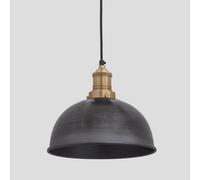 Industville Brooklyn Dome Pendant, 8 Inch, Pewter, Brass Holder