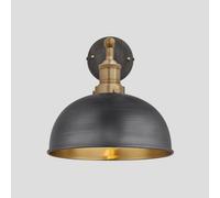 Industville Brooklyn Dome Wall Light, 8 Inch, Pewter & Brass, Brass Holder