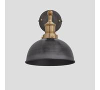 Industville Brooklyn Dome Wall Light, 8 Inch, Pewter, Brass Holder