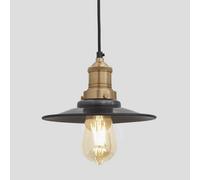 Industville Brooklyn Flat Pendant, 8 Inch, Pewter, Brass Holder