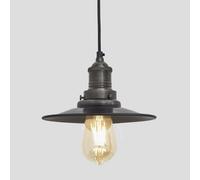 Industville Brooklyn Flat Pendant, 8 Inch, Pewter, Pewter Holder
