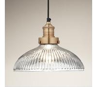 Industville - Brooklyn Glass Dome Pendant - 12 Inch - Ceiling Light - Light Shade - Brass/Clear Colour - Brass/Glass Material - 25 CM X 30 CM X 30 CM