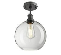Industville Brooklyn Glass Globe Flush Mount - 9 Inch, Clear Glass Globe - 9 Inch, Pewter Semi Flush Mount