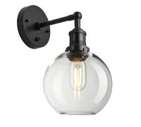 Industville Brooklyn Glass Globe Wall Light - 7 Inch - Clear in Black | Size: Medium Industville Black Medium