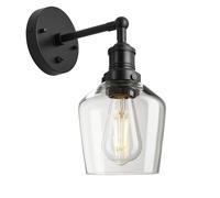 Industville Brooklyn Glass Schoolhouse Wall Light - 5.5 Inch - Clear in Black | Size: Medium Industville Black Medium