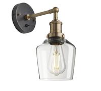 Industville Brooklyn Glass Schoolhouse Wall Light - 5.5 Inch - Clear in Metallic Gold | Size: Medium Industville Metallic Gold Medium