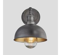 Industville Brooklyn Outdoor & Bathroom Dome Wall Light, 8 Inch, Pewter & Brass, Pewter Holder
