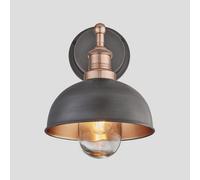 Industville Brooklyn Outdoor & Bathroom Dome Wall Light, 8 Inch, Pewter & Copper, Copper Holder