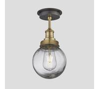 Industville Brooklyn Outdoor & Bathroom Flush Mount, Brass Holder, Brass Ring, Globe Glass