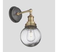 Industville Brooklyn Outdoor & Bathroom Wall Light, Brass Holder, Brass Ring, Globe Glass