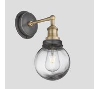 Industville Brooklyn Outdoor & Bathroom Wall Light, Brass Holder, Pewter Ring, Globe Glass