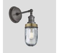 Industville Brooklyn Outdoor & Bathroom Wall Light, Pewter Holder, Brass Ring