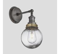 Industville Brooklyn Outdoor & Bathroom Wall Light, Pewter Holder, Brass Ring, Globe Glass