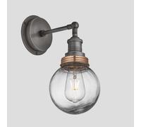 Industville Brooklyn Outdoor & Bathroom Wall Light, Pewter Holder, Copper Ring, Globe Glass