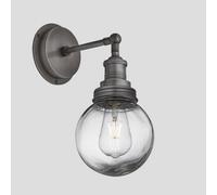 Industville Brooklyn Outdoor & Bathroom Wall Light, Pewter Holder, Pewter Ring, Globe Glass